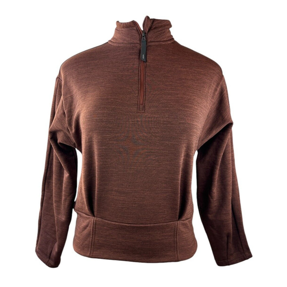 Athleta Altitude Polartec Half Zip Sweatshirt Mahogany Heather Brown Crop Small - Picture 3 of 14
